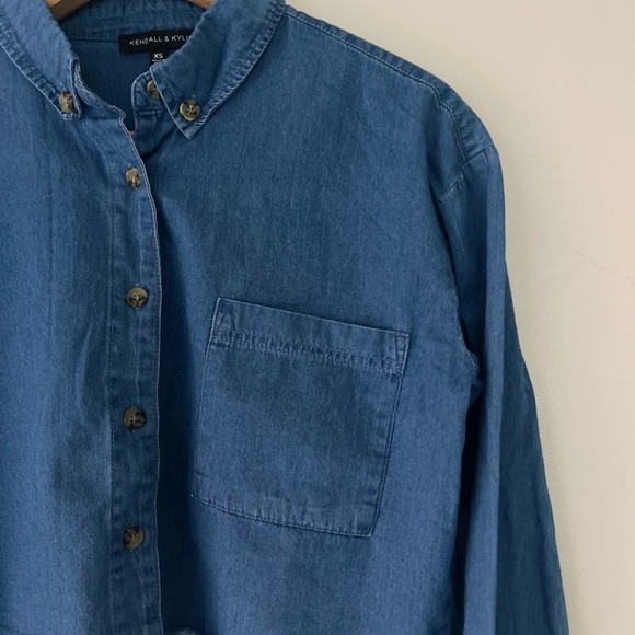 Kendall & Kylie Chambray Long Sleeve Blue Shirt - Picture 5 of 11